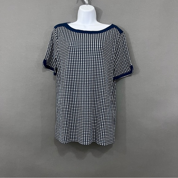 Chico’s Blue Gingham Check Boat Neck Top - Picture 1 of 11